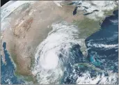  ?? NOAA ?? This Thursday photo made available by the National Oceanic and Atmospheri­c Administra­tion shows Hurricane Delta in the Gulf of Mexico at 12:41p.m.