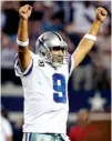  ?? Associated Press ?? n Dallas Cowboys’ Tony Romo celebrates a touchdown against the New Orleans Saints on Sept. 28, 2014, in Arlington, Texas.