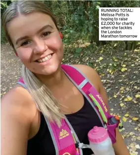  ?? ?? RUNNING TOTAL: Melissa Potts is hoping to raise £2,000 for charity when she tackles the London Marathon tomorrow