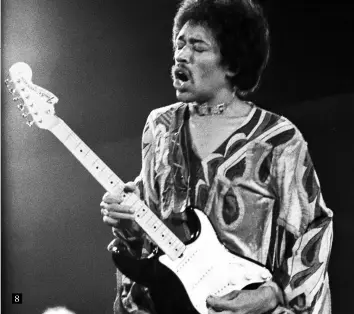  ?? ?? 8
8. Jimi Hendrix at the Isle of Wight festival in 1970. By any measure Hendrix was the major disruptor and innovator in late-60s guitar and his astonishin­g air on the Strat turned the model’s fortunes around for Fender. He remains, for many, the greatest Strat player of all time