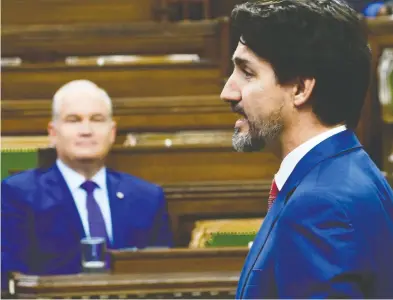  ?? SEAN KILPATRICK / THE CANADIAN PRESS ?? Conservati­ve Leader Erin O'Toole trains his focus on Prime Minister Justin Trudeau on Wednesday in question period.