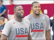  ?? BENJAMIN HAGER — LAS VEGAS REVIEW-JOURNAL VIA AP ?? Former Warriors teammates Draymond Green, left, and Kevin Durant will represent the U.S. in basketball.