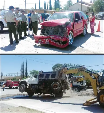  ??  ?? el caMiÓN se volteó por la fuerza del impacto; (arriba) así quedó la camioneta afectada