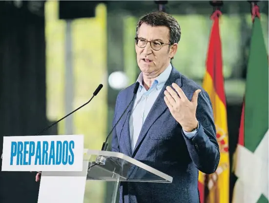  ?? H.BILBAO / EP ?? El futur president del PP, Alberto Núñez Feijóo, va presentar ahir les seves propostes a la militància a Bilbao, Pamplona i Logronyo