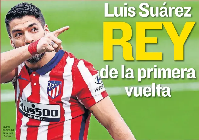  ??  ?? Suárez celebra un tanto con el Atlético.