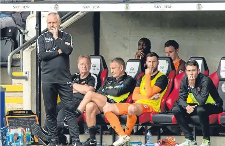  ??  ?? Dundee United boss Ray McKinnon shows his concern as his team tumble towards defeat at St Mirren.