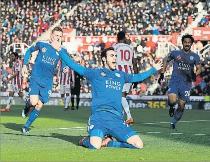  ?? FOTO: GETTY ?? Iborra celebró ante el Stoke su primer gol con la camiseta del Leicester