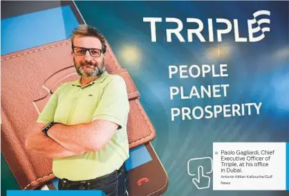  ?? Antonin Kélian Kallouche/Gulf News ?? Paolo Gagliardi, Chief Executive Officer of Trriple, at his office in Dubai.