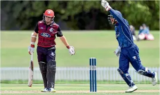  ?? PHOTO: GETTY IMAGES ?? Runs have been hard to find for Tom Latham at domestic level of late. He made just two against Auckland earlier this month before being caught behind by Glenn Phillips.