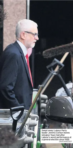 ?? DAVID MIRZOEFF ?? Swept away: Labour Party leader Jeremy Corbyn leaves Islington Town Hall after Labour’s worst performanc­e at a general election since 1935
