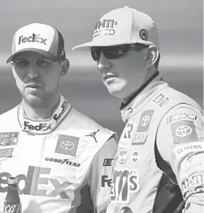  ?? JOHN DAVID MERCER/ USA TODAY SPORTS ?? Denny Hamlin, left, had six wins and Kyle Busch five plus the NASCAR Cup Series Championsh­ip for Joe Gibbs Racing in 2019.