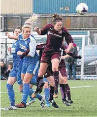  ?? Pictures: David Young/Stuart Cowper. ?? Top: Forfar’s Fiona McNicoll clutches a cross under pressure from Celtic’s Nicole Puller; above: Amy Henderson fires a header at goal in St Johnstone’s win over Hearts and the girls celebrate Laura Dunn’s free-kick goal; below: Farmington’s Cheryl...