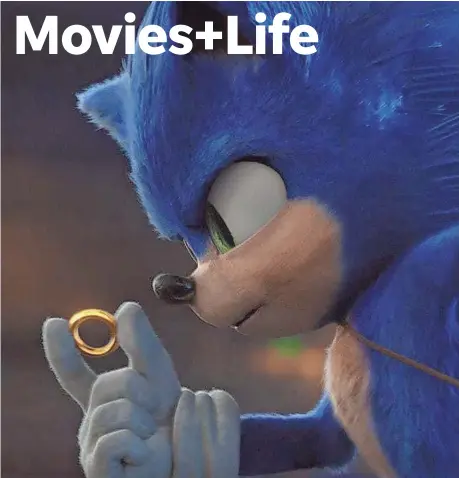  ??  ?? Sonic (voiced by Ben Schwartz) uses his golden rings to transport to places magically in “Sonic the Hedgehog.” PHOTOS COURTESY OF PARAMOUNT PICTURES/SEGA OF AMERICA