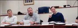  ?? David Jacobs/sdg Newspapers ?? Shelby City Councilman Nathan Martin (center) delivers remarks at the March 18 meeting of the council. He is shown with Councilman at-large Steve Mclaughlin (left) and Councilman Eric Cutlip (right).