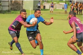  ?? Photo: Nawaka 7s ?? Robust Fijian Warriors 7s forward Iosefo Masi during the first day of the Fiji Bitter Nawaka 7s at Prince Charles Park, Nadi on February 26, 2021.