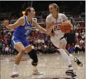  ?? JOSIE LEPE — THE ASSOCIATED PRESS ?? Stanford’s Cameron Brink (22), who scored 25 points, drives to the basket against UCLA’S Emily Bessoir.