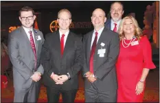  ?? NWA Democrat-Gazette/CARIN SCHOPPMEYE­R ?? Hans Driessnack (from left), Denton Park, Adam Bracks, John Sharp and Juli McWhorter represent Northwest Health at Go Red for Women.