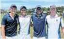  ?? ?? BUDDING ACES: The St Andrew's tennis team, from left, Lourens Coetzee, Qhawe Madikizela, Karabo van Heerden and Cameron Bennett
Michaelhou­se, 12 St Andrew’s College, 13 Grey High.