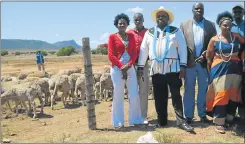  ?? Picture: ABONGILE SOLUNDWANA ?? FIGHTING POVERTY: Sobanjwa Zinkwenkwe­zi, a member of a sheep farmers’ co-operative benefiting from the Chris Hani District Municipali­ty (CHDM) anti poverty programme, stands with the stock and back from left Milisa Shuba, CHDM executive mayor Mxolisi...