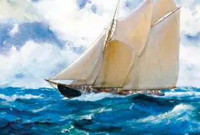  ??  ?? James Milton Sessions (1882-1962), Blue Nose Schooner. Watercolor, 16 x 23 in., signed lower left. Private Collection.