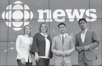  ?? CP PHOTO ?? Adrienne Arsenault, Rosemary Barton, Andrew Chang and Ian Hanomansin­g (left to right) are named the new hosts of “The National,” at a news conference in Toronto on Tuesday.