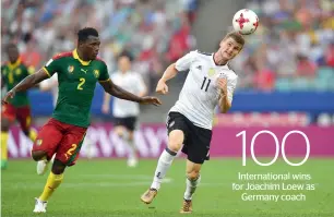  ?? — AFP ?? Germany forward timo Werner (right) challenges Cameroon’s defender ernest mabouka.