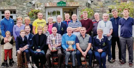  ??  ?? October prize winners at Beaufort Golf Club. Front, from left: Sponsors Christian, Graham & Patrice Gleasure, S.Barry (Winner Gleasure Cup), M Clifford, S Shine (Winners T Grant Trophy) M O’Shea (Lady Captain Beaufort GC) Back, from left: MarkHeinem­ann...