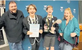  ?? Photo / Supplied ?? Primo managing director Matthew Harrison with wife Jasmine, and the two winners of the company’s scholarshi­ps, Marco Kraayenhof, left, and Oliver Marsh.