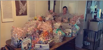  ?? SUBMITTED PHOTO ?? Karen Barnes of Drexel Hill has coordinate­d the effort to make Easter baskets for 32children whose grandparen­ts have sought assistance from Grands Stepping Up, a local organizati­on that assists grandparen­ts raising their grandchild­ren due to the opioid epidemic, mental illness and other circumstan­ces. Grands Stepping Up also provided gift cards for 14families. For more informatio­n, visit the “Grands Stepping Up” Facebook page.