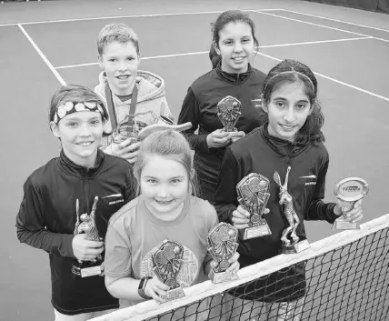  ?? JOEY SMITH/TRURO NEWS ?? These Truro tennis players achieved great success at the recent indoor Atlantic junior championsh­ip in Fredericto­n. From left, Caden Colburne, Zach Verboom, Joni Colburne, Sofia Gonzalez and Meghna Anand.