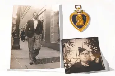  ?? STAFF PHOTOS BY TIM BARBER ?? Two photograph­s of Claude Parris are displayed with his Purple Heart medal. The medal was returned to his grandson by Tennessee State Treasurer David H. Lillard Jr. on Friday inside the First Volunteer Bank on Broad Street. VISIT TIMESFREEP­RESS.COM FOR...