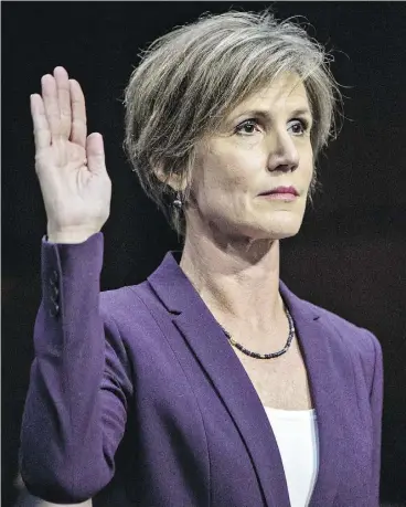  ?? ANDREW HARRER / BLOOMBERG ?? Sally Yates, former acting U.S. attorney general, told a Senate panel Monday that former national security adviser Michael Flynn became susceptibl­e to extortion after lying to his bosses about his contacts with Russian Ambassador Sergey Kislyak.