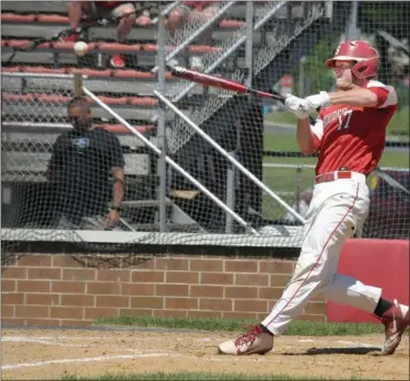  ?? GENE WALSH — MEDIANEWS GROUP ?? Souderton’s Moses Clemens connects with a pitch against Neshaminy on Tuesday.