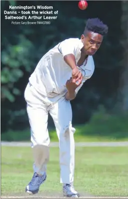 ?? Picture: Gary Browne FM4437880 ?? Kennington’s Wisdom Danns – took the wicket of Saltwood’s Arthur Leaver