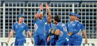 ?? Photo by M. Sajjad ?? Balkh Legends players celebrate the dismissal of Ben Cutting during an Afghanista­n Premier League. —