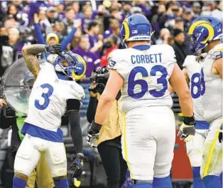  ?? NICK WASS AP ?? Odell Beckham Jr. (3) celebrates after scoring the winning touchdown for the Rams on Sunday.