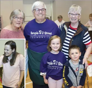  ??  ?? FAR LEFT: Cara Moore before getting her hair cut for the Rapunzel Foundation. LEFT: Cara holding her mother’s hand as Claire Holt from Poppy’s Cuts gets to work. ABOVE: Ciara with Liz Roulston, Jackie Quinn, Dympna Moore and (front) Leo Menzel.