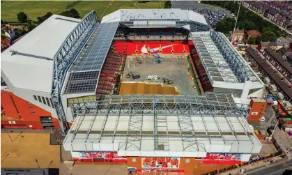  ?? ?? A view of the work being done to the Anfield Road stand, dating from June. Photograph: Peter Byrne/PA