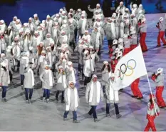  ?? Foto: dpa ?? Bei den Olympische­n Spielen in Pyeongchan­g durften individuel­l geprüfte russische Athleten als Team „Olympische Athleten aus Russland“antreten.