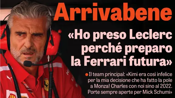  ??  ?? IL CAPO Maurizio Arrivabene, 60 anni, nato a Brescia. Ex dirigente della Philip Morris, dal novembre 2014 è team principal della Scuderia Ferrari GETTY