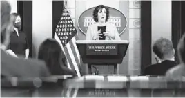  ?? ANDREW HARNIK/AP ?? Roberta Jacobson, President Joe Biden’s coordinato­r for the southern border, addresses border issues during a press briefing Wednesday at the White House.