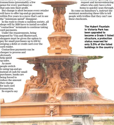  ??  ?? The Hubert Fountain in Victoria Park has been upgraded to become a Grade II listed structure, a protection status reserved for only 5.5% of the listed buildings in the country
