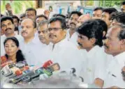  ?? PTI FILE ?? MLAs supporting TTV Dinakaran at a press conference after calling on Tamil Nadu Governor Ch Vidyasagar Rao in Chennai.