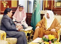  ?? SPA ?? Saudi Shoura Council Speaker Dr. Abdullah Al-Asheikh meets Pakistan Ambassador to Saudi Arabia Raja Ali Ejaz in Riyadh.