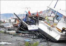  ?? Yasar Anter ?? The Associated Press Boats that crashed on top of each other in the harbor in Bodrum, Turkey, in the overnight earthquake are seen Friday.