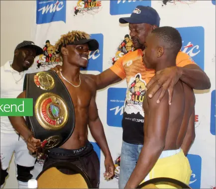  ?? Photo: Efraim Ranjeni ?? Mega showdown…Namibia’s WBA Pan Africa flyweight champion Fillemon Nghutenany­e and Tanzanian opponent Ally Ngwando will headline this weekend’s MTC Salute boxing bonanza at the Safari Court Hotel in Windhoek.