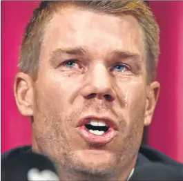  ??  ?? David Warner cries as he speaks at a press conference at the Sydney Cricket Ground on Saturday.