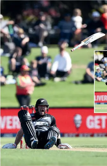  ?? GETTY IMAGES ?? Glenn Phillips screams in pain when his kneecap temporaril­y pops, leading to him losing control of his bat during his century for New Zealand yesterday when he and Devon Conway, above, put on 184 runs for the third wicket.