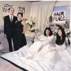  ?? ALLEN MCINNIS ?? THAT KIND OF ENTRANCE: Liaison extraordin­aire Tho Vo and wife, Isabelle Lê, of Alison Silcoff Events hang with “John and Yoko” at the Bed-In for Peace.