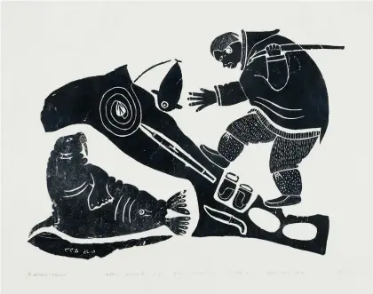  ??  ?? RIGHT
Untitled
(Hunter and Seal) 1965
Stonecut
61 × 71.1 cm